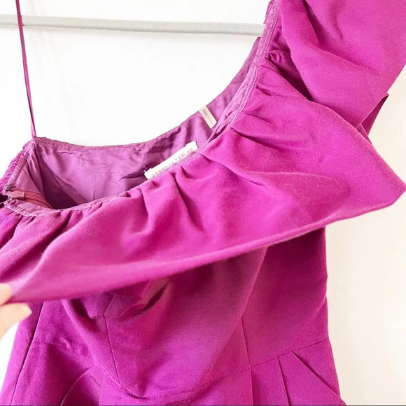 Rebecca Taylor One Shoulder Dress Size 0 Silk Blend Spring Magenta Pantone Party - Picture 10 of 10